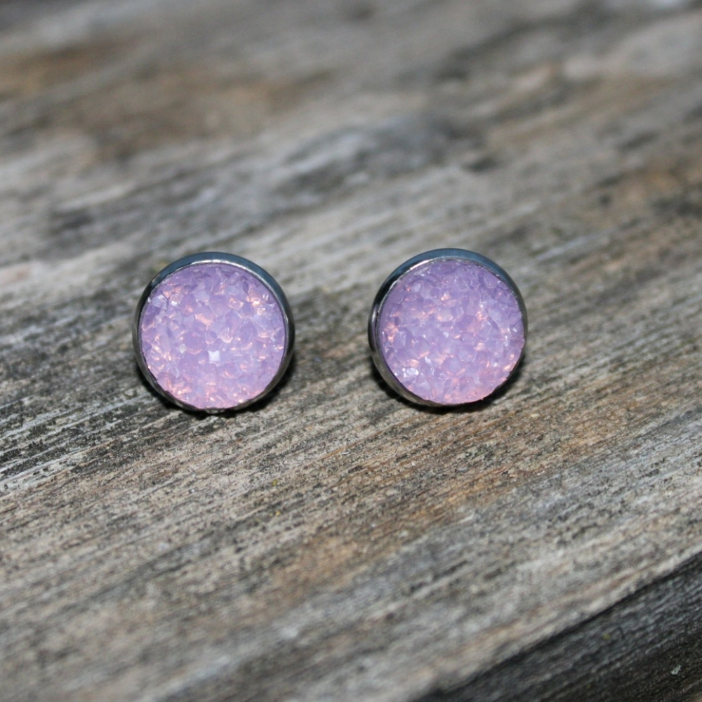 Lavender Opal Druzy Geode stud earrings